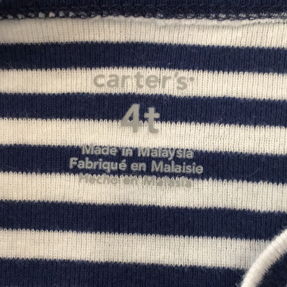 Carter’s‎ Girls Sz 4T Shirt Blue Stripe 3/4 Sleeve 100% Cotton Preppy Nautical - Picture 4 of 8